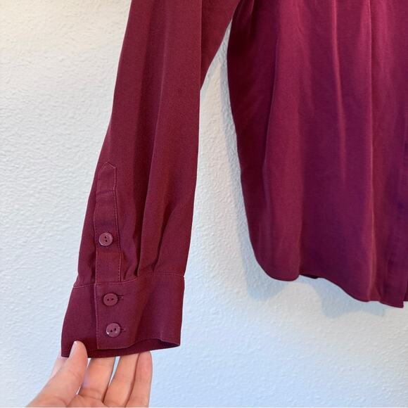 Eileen Fisher Burgundy Red Silk Button Down Shirt Womens XS Fall Preppy Casual - Picture 2 of 9